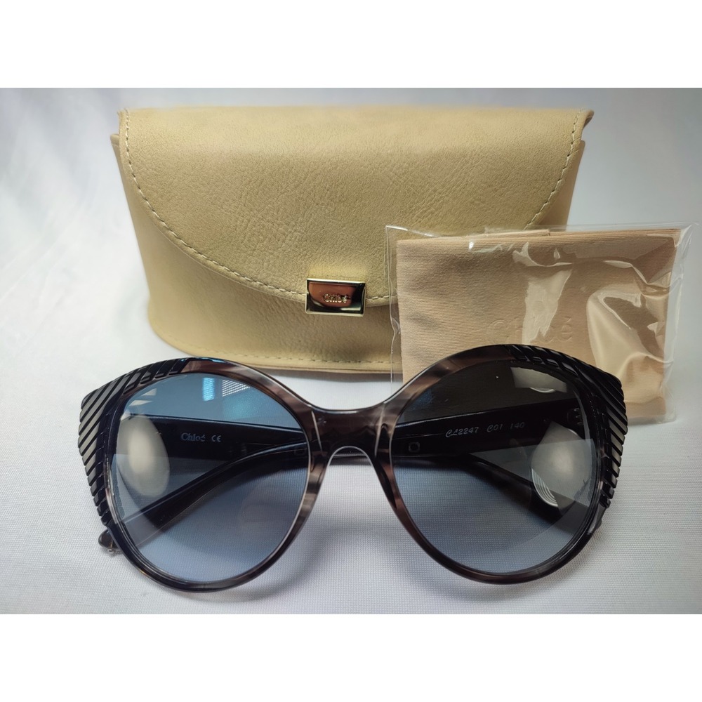 Chloe CL2247 C01 Women Oversized Cat Eye Sunglasses Brown Stripe 140mm